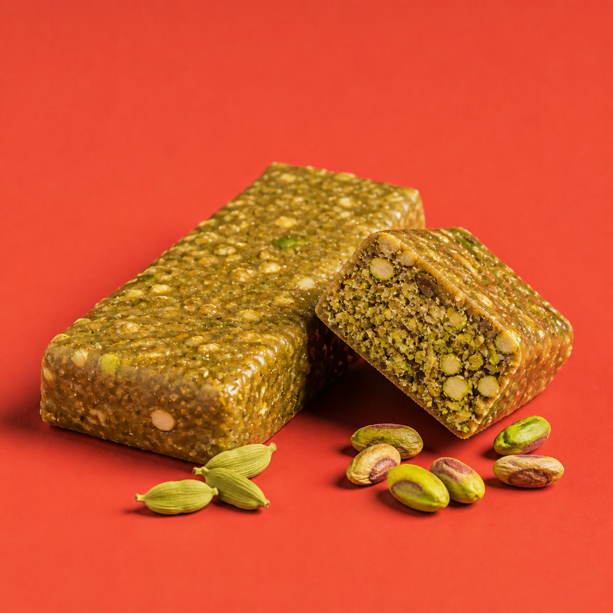 Foundry Fuel Cardamom Pistachio protein bar pack with flavour ingredients