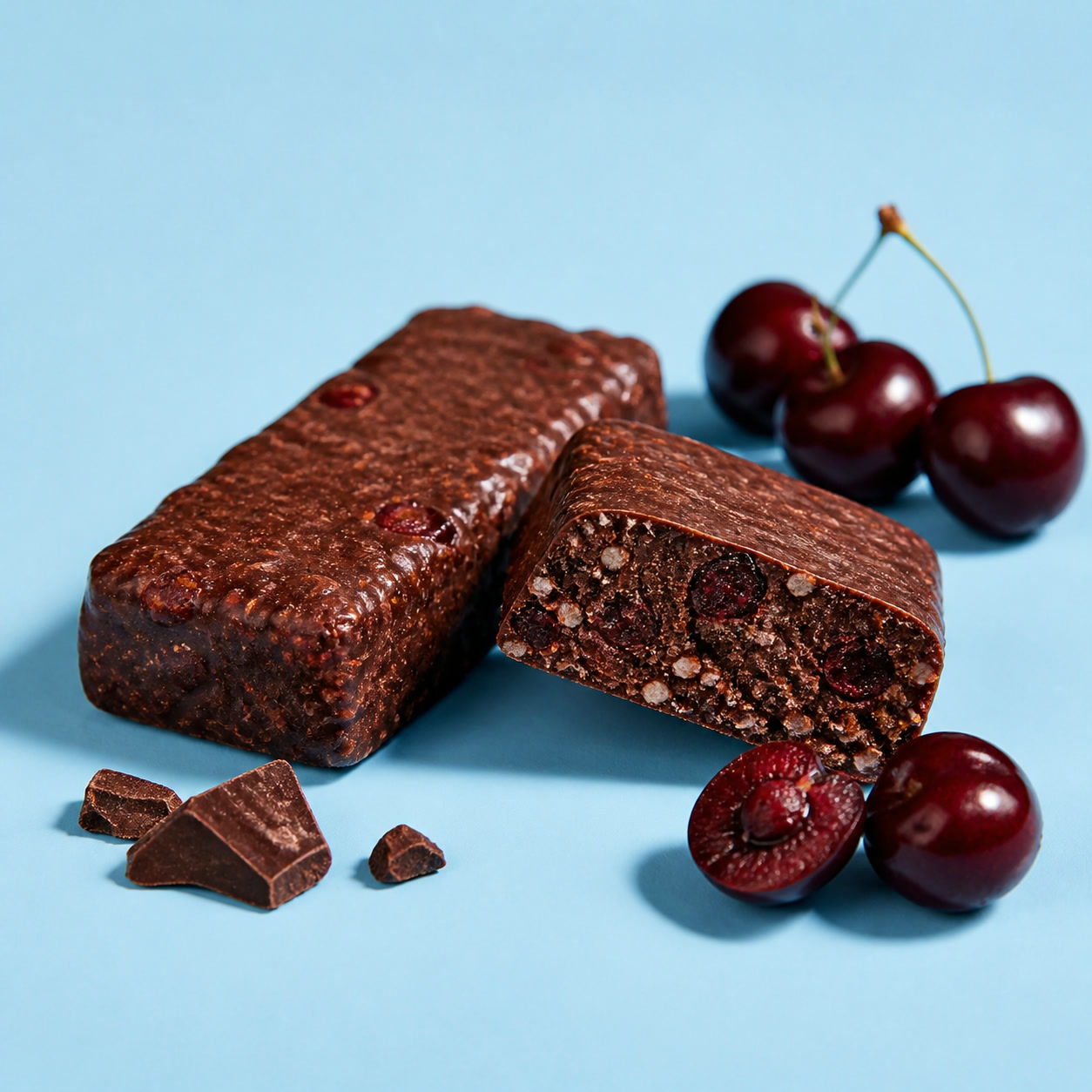 Foundry Fuel Dark Cherry Cocoa protein bar pack with flavour ingredients