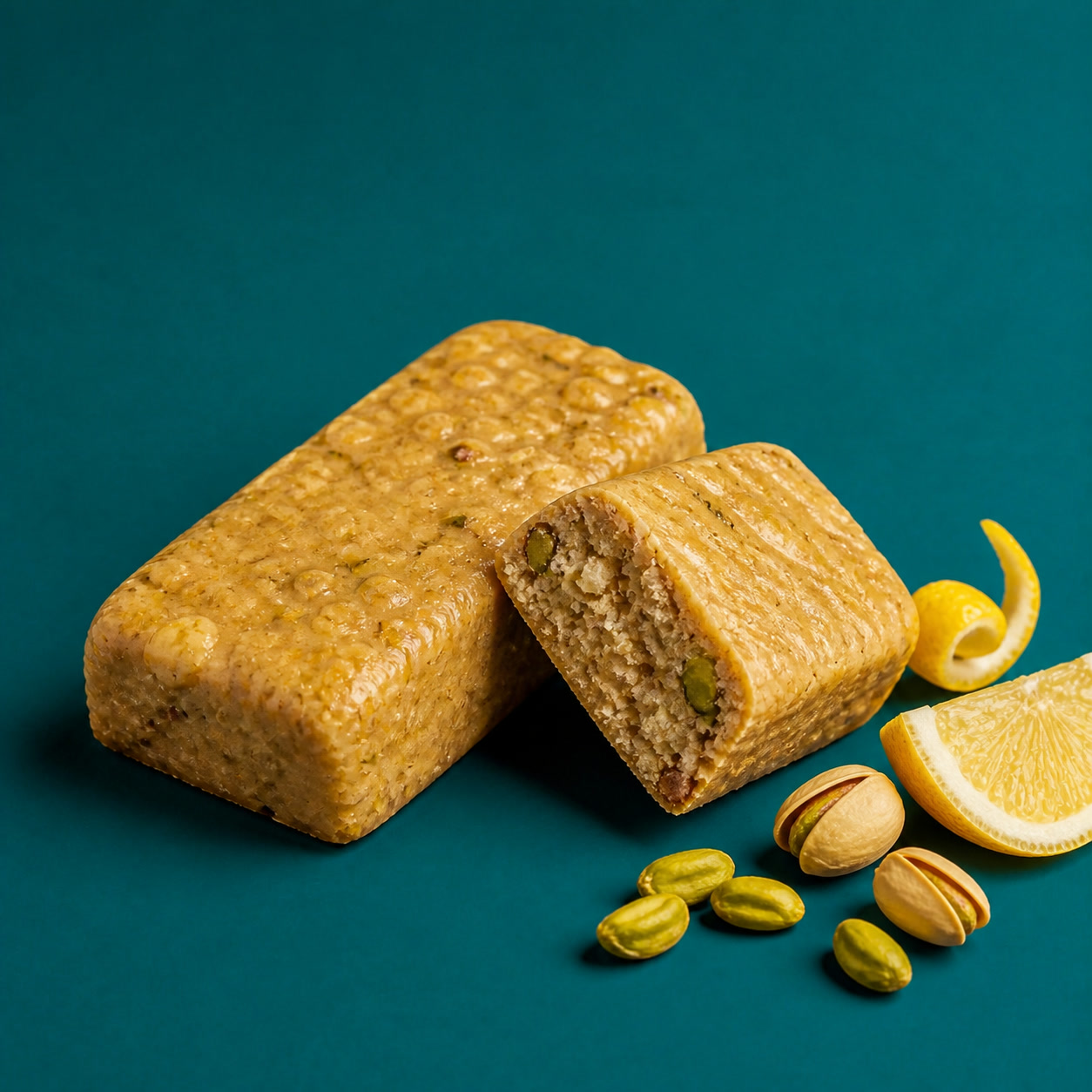 Foundry Fuel Lemon Pistachio protein bar pack with flavour ingredients