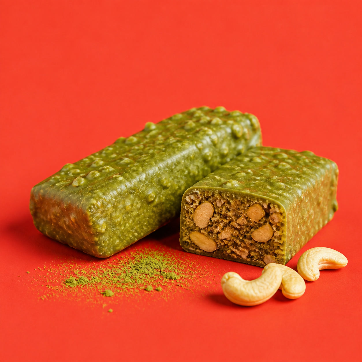 Foundry Fuel Matcha Cashew protein bar pack with flavour ingredients